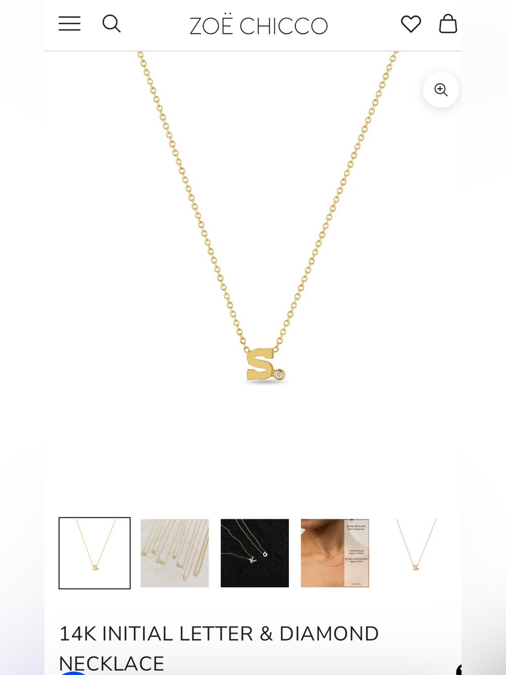 Zoë Chicco 14K Gold Initial L Necklace with Diamond